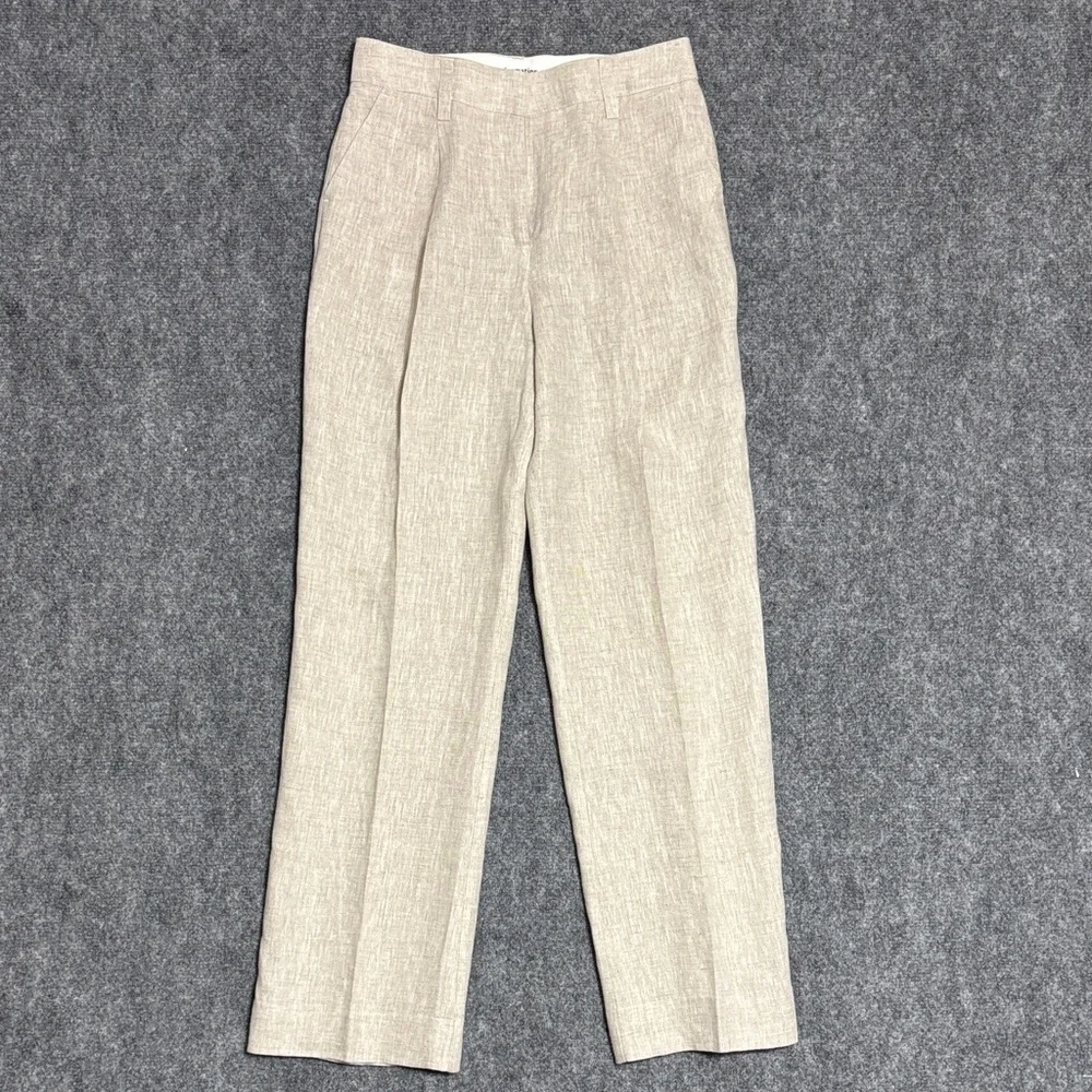 Reformation Linen Blend Trousers Cream Beige Tailored Straight Leg 2